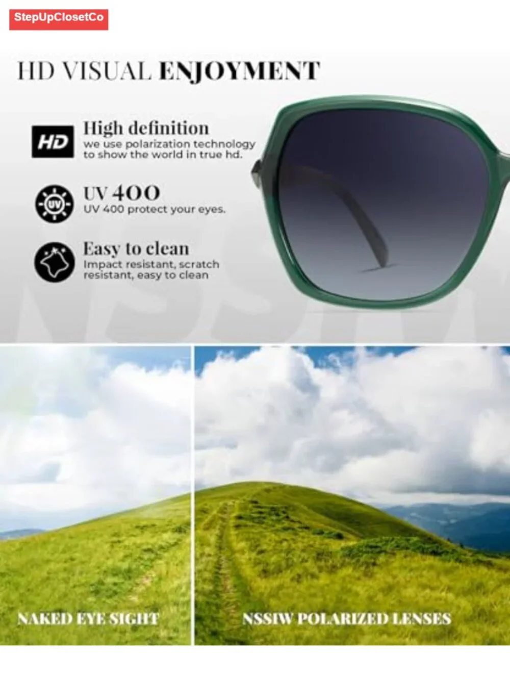 Polarized Large Square Sunglasses UV400 Protection